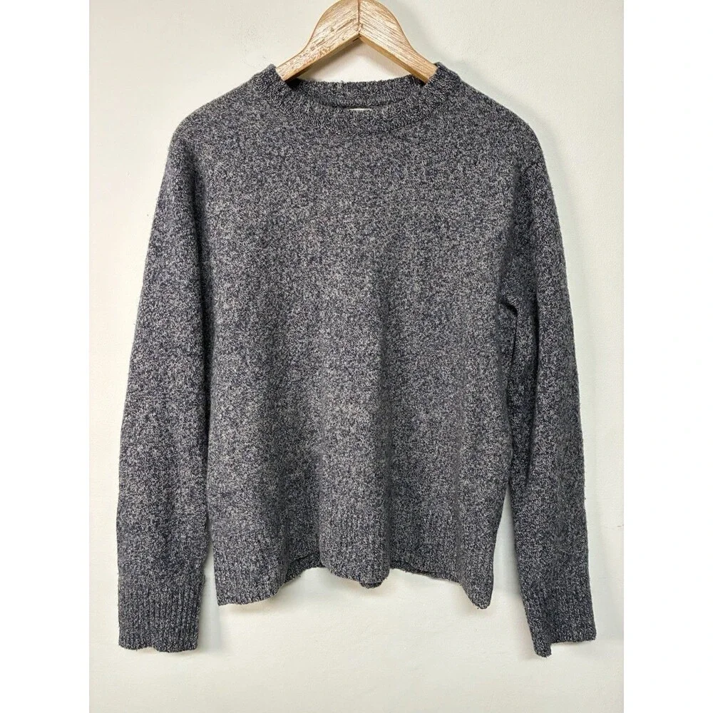 J Crew Sweater Men’s Large Rugged Marino Blue Gray Knit Pullover Casual Preppy